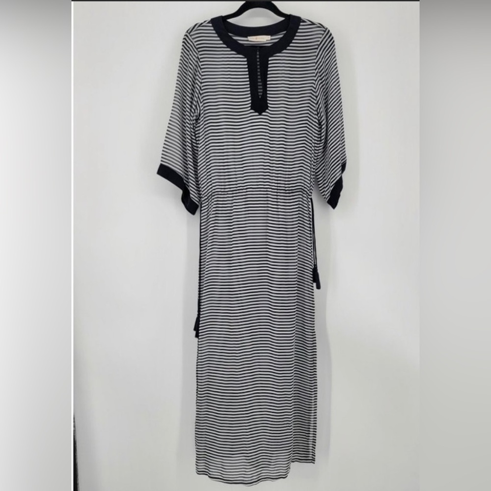 Tory Burch Striped Tassel Drawstring Waist Dress
